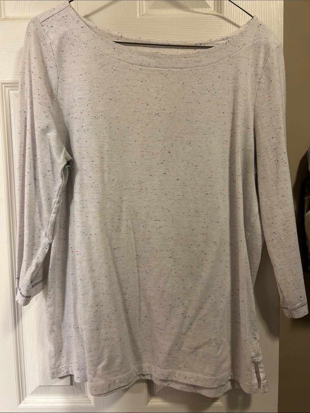 LOFT Light Gray Speckled Boatneck Long-Sleeve Top